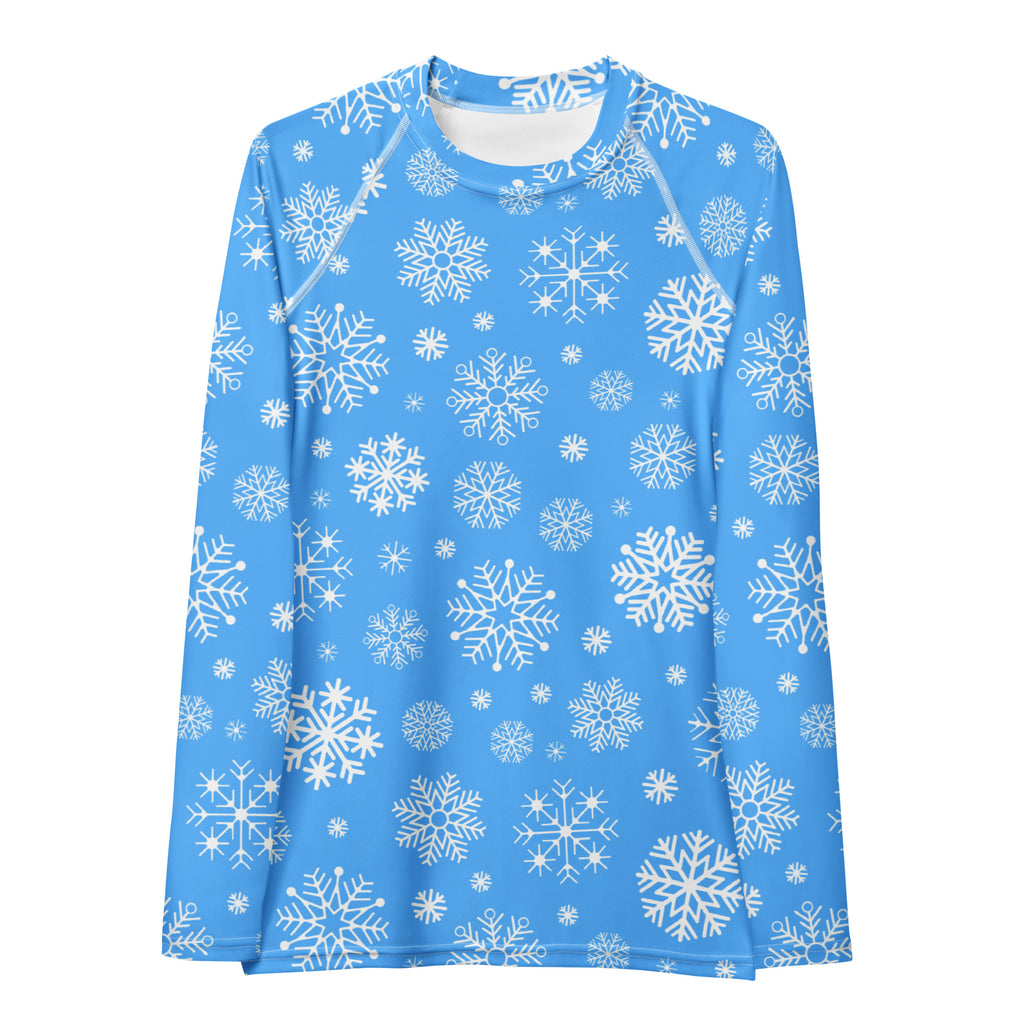 Women's Blue Snowflake Long Sleeve Rash Guard Swim Shirt – Buttery Soft, Sun Safe UPF 50+ Protection, Quick Dry & 4-Way Stretch Comfort