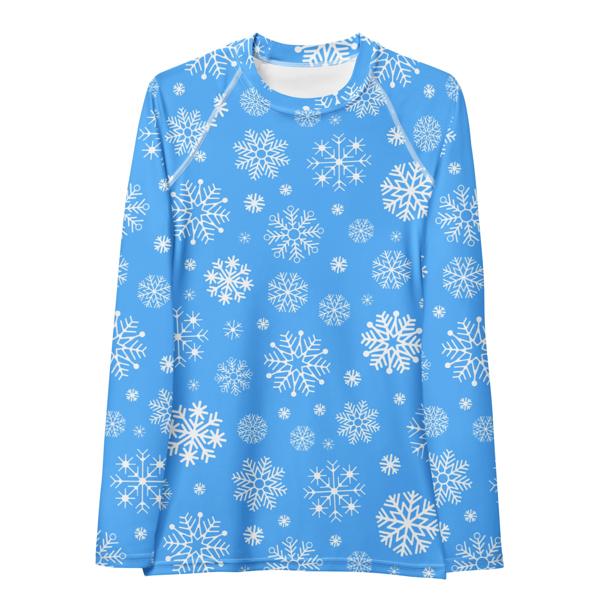 Women's Blue Snowflake Long Sleeve Rash Guard Swim Shirt – Buttery Soft, Sun Safe UPF 50+ Protection, Quick Dry & 4-Way Stretch Comfort