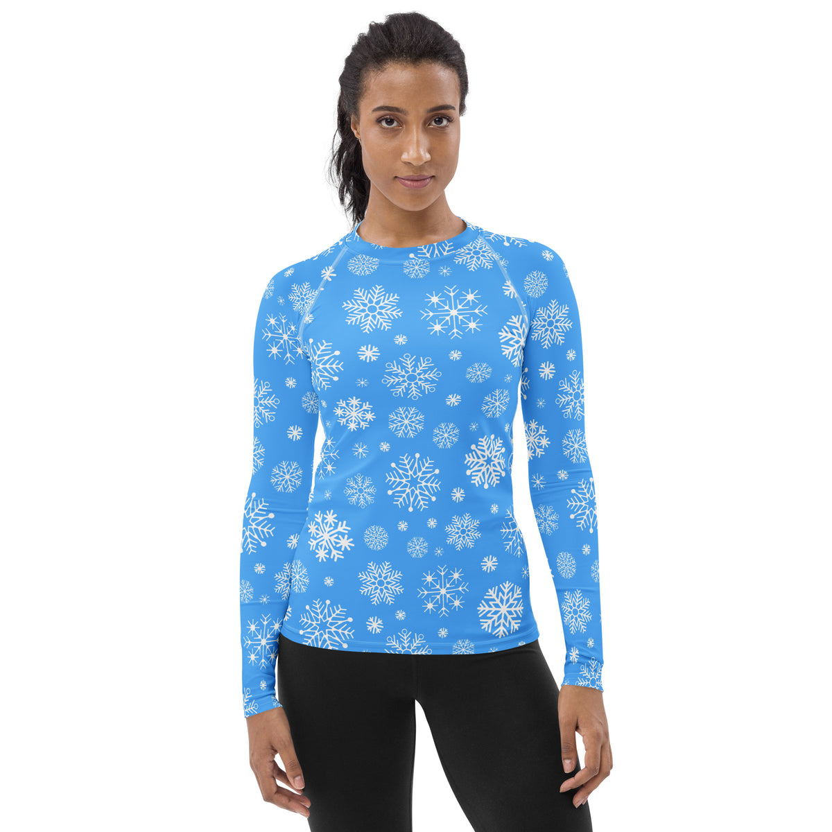 Women's Blue Snowflake Long Sleeve Rash Guard Swim Shirt – Buttery Soft, Sun Safe UPF 50+ Protection, Quick Dry & 4-Way Stretch Comfort