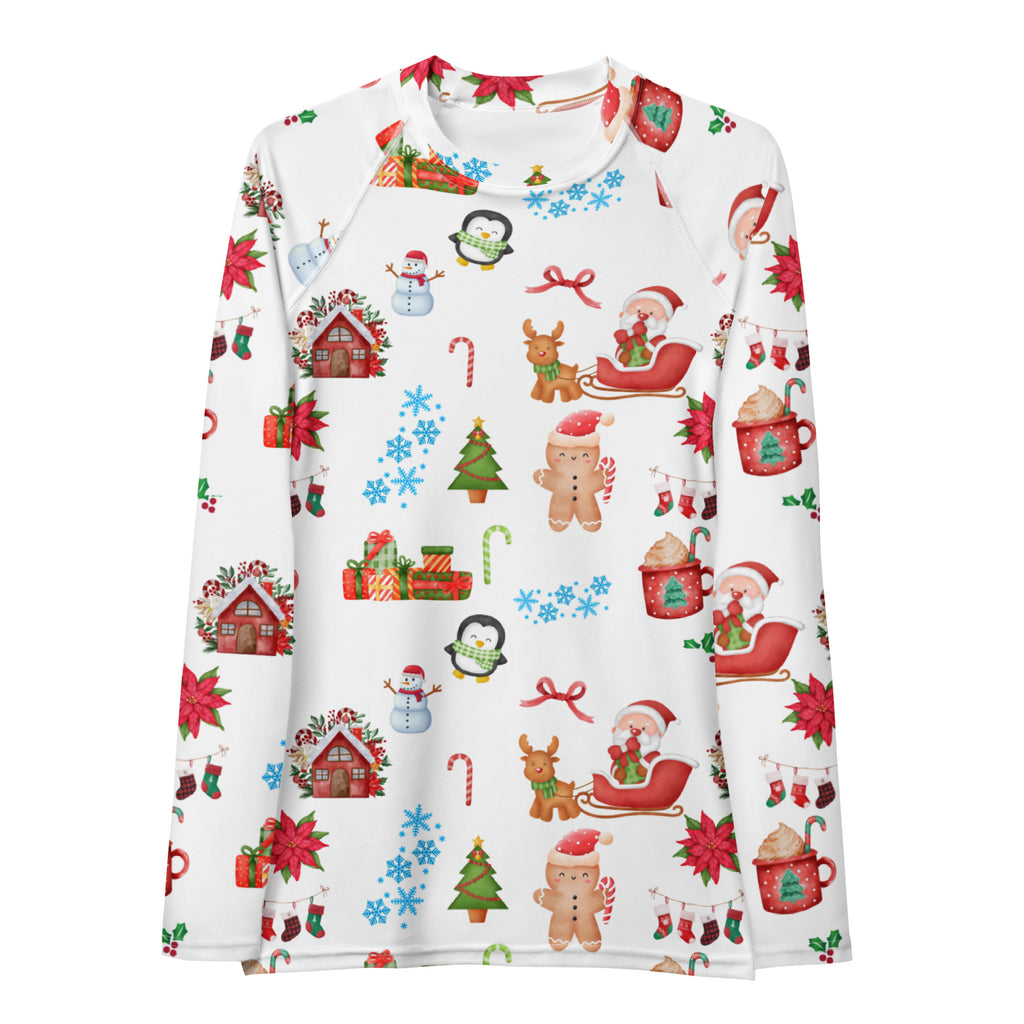 Women's Christmas Themed Long Sleeve Rash Guard Swim Shirt – Buttery Soft, Sun Safe UPF 50+ Protection, Quick Dry & 4-Way Stretch Comfort