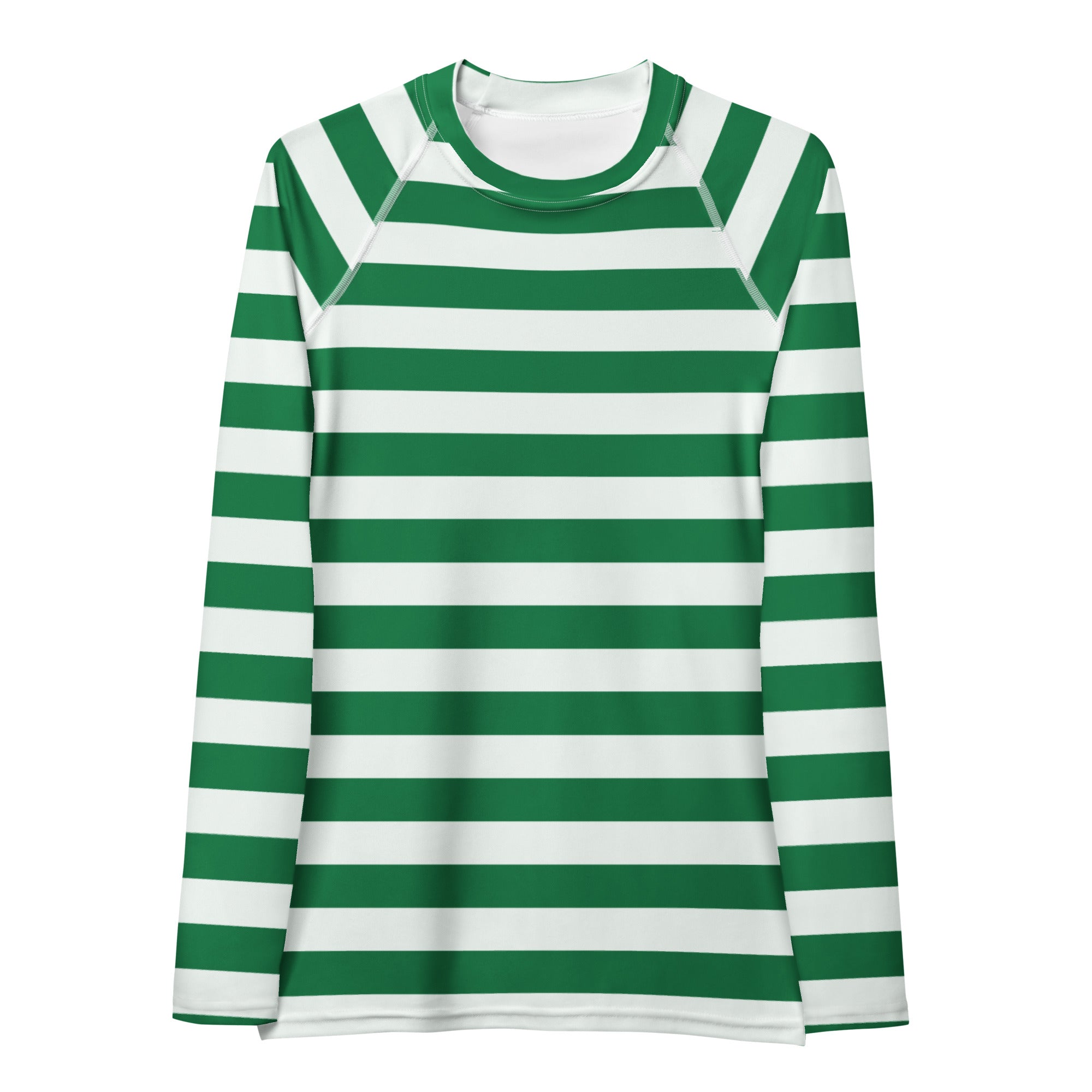 Women's Green & White Striped Long Sleeve Rash Guard Swim Shirt – Buttery Soft, Sun Safe UPF 50+ Protection, Quick Dry & 4-Way Stretch Comfort