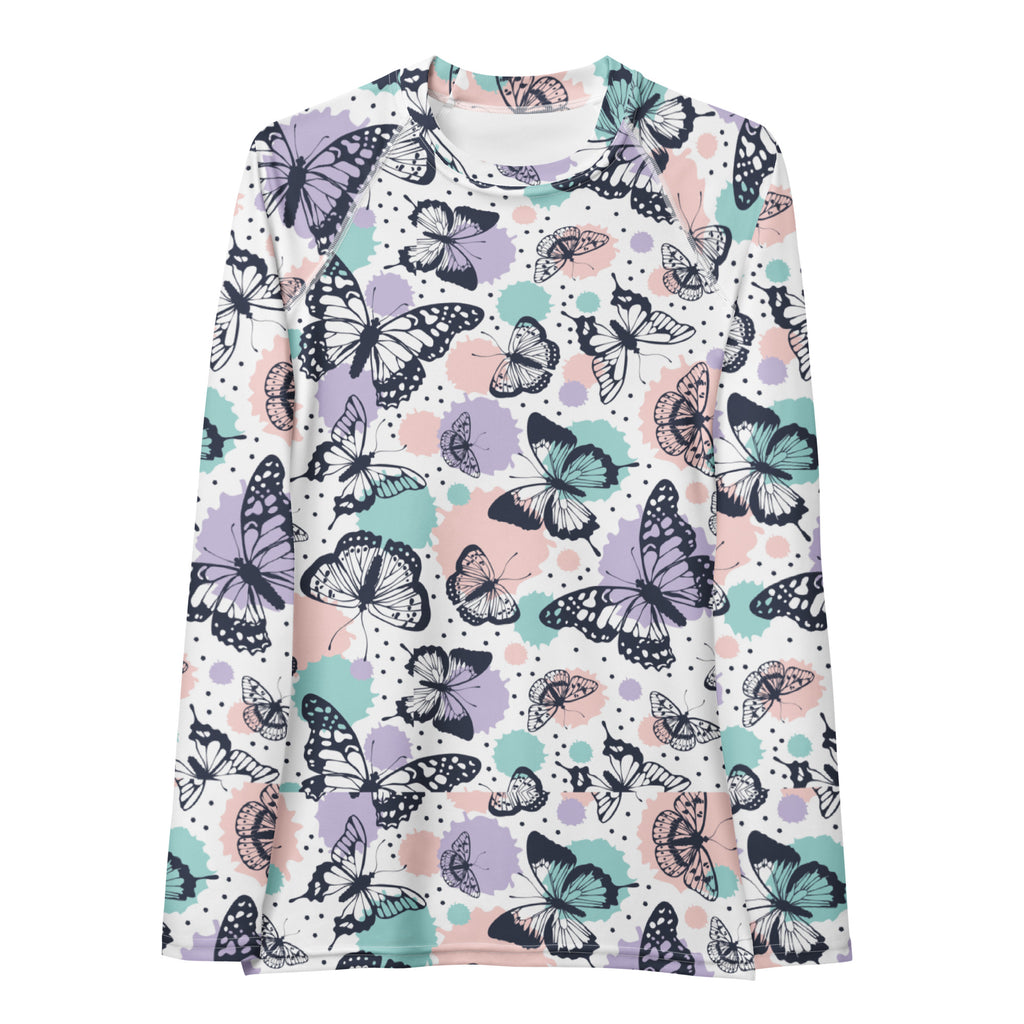Women's Pastel Butterfly Long Sleeve Rash Guard Swim Shirt – Buttery Soft, Sun Safe UPF 50+ Protection, Quick Dry & 4-Way Stretch Comfort