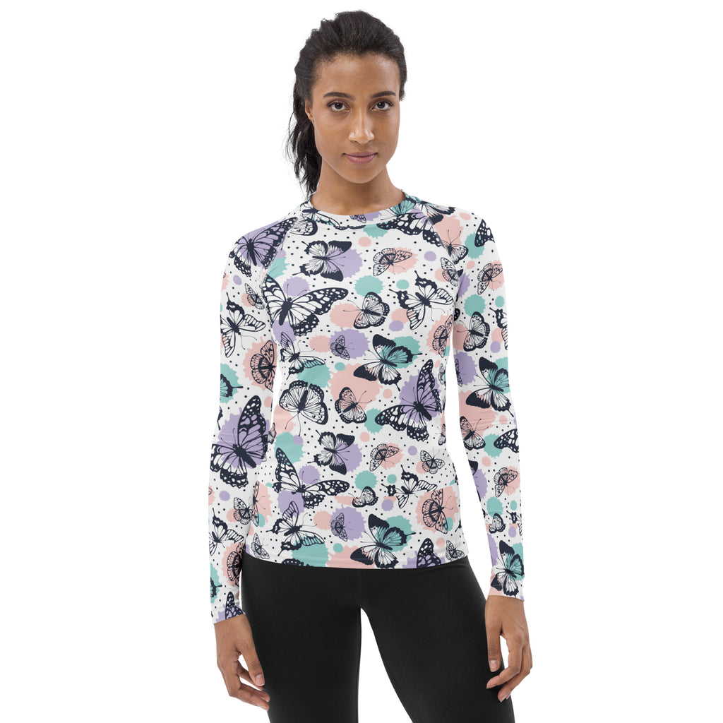 Women's Pastel Butterfly Long Sleeve Rash Guard Swim Shirt – Buttery Soft, Sun Safe UPF 50+ Protection, Quick Dry & 4-Way Stretch Comfort