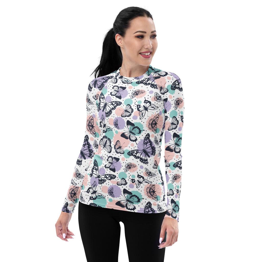 Women's Pastel Butterfly Long Sleeve Rash Guard Swim Shirt – Buttery Soft, Sun Safe UPF 50+ Protection, Quick Dry & 4-Way Stretch Comfort