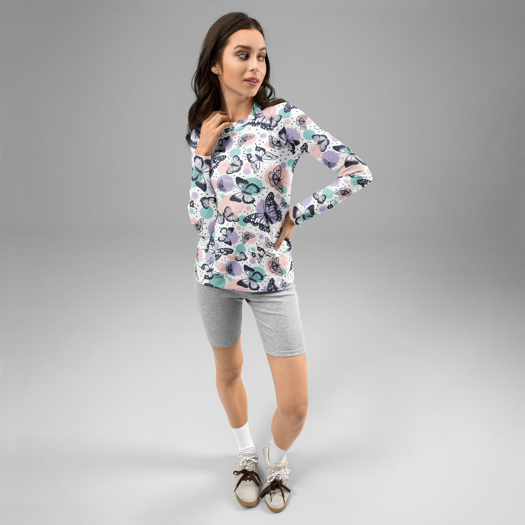 Women's Pastel Butterfly Long Sleeve Rash Guard Swim Shirt – Buttery Soft, Sun Safe UPF 50+ Protection, Quick Dry & 4-Way Stretch Comfort