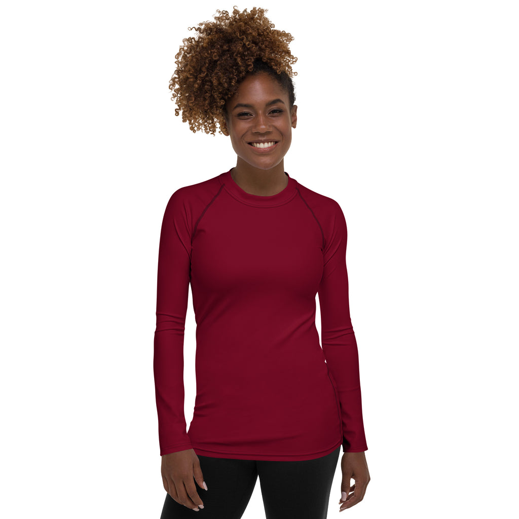 Women's Crimson Red Long Sleeve Rash Guard Swim Shirt – Buttery Soft, Sun Safe UPF 50+ Protection, Quick Dry & 4-Way Stretch Comfort
