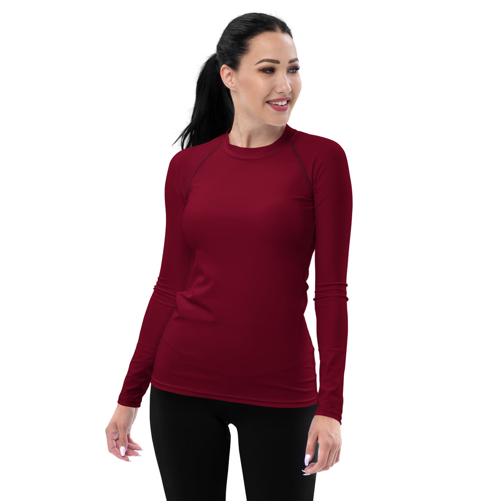 Women's Crimson Red Long Sleeve Rash Guard Swim Shirt – Buttery Soft, Sun Safe UPF 50+ Protection, Quick Dry & 4-Way Stretch Comfort