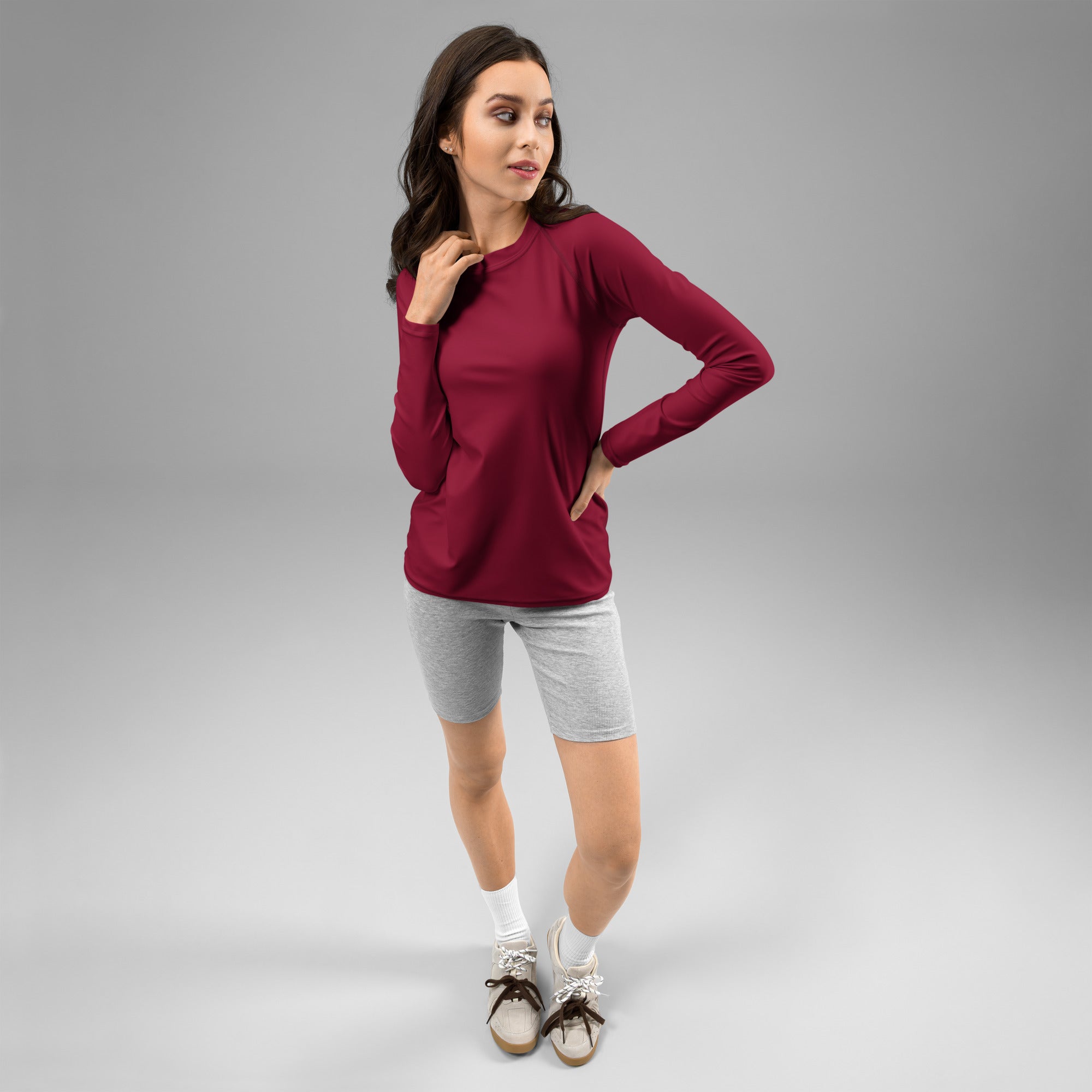 Women's Crimson Red Long Sleeve Rash Guard Swim Shirt – Buttery Soft, Sun Safe UPF 50+ Protection, Quick Dry & 4-Way Stretch Comfort