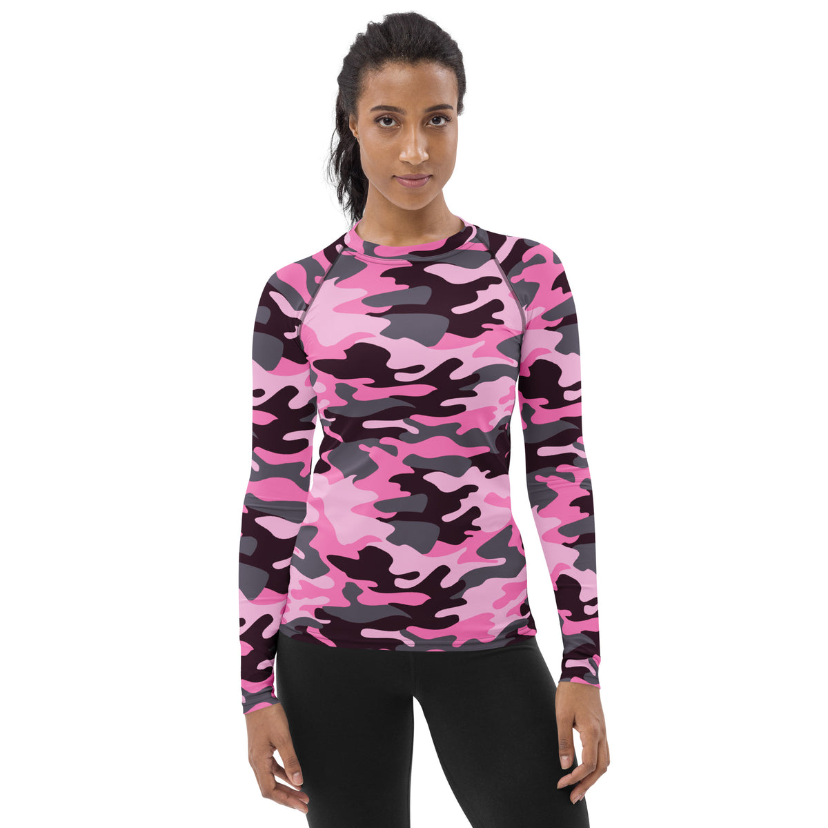 Women's Pink Camouflage Long Sleeve Rash Guard Swim Shirt – Buttery Soft, Sun Safe UPF 50+ Protection, Quick Dry & 4-Way Stretch Comfort