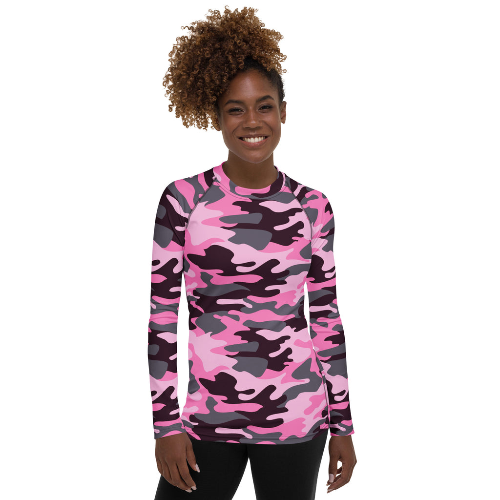 Women's Pink Camouflage Long Sleeve Rash Guard Swim Shirt – Buttery Soft, Sun Safe UPF 50+ Protection, Quick Dry & 4-Way Stretch Comfort