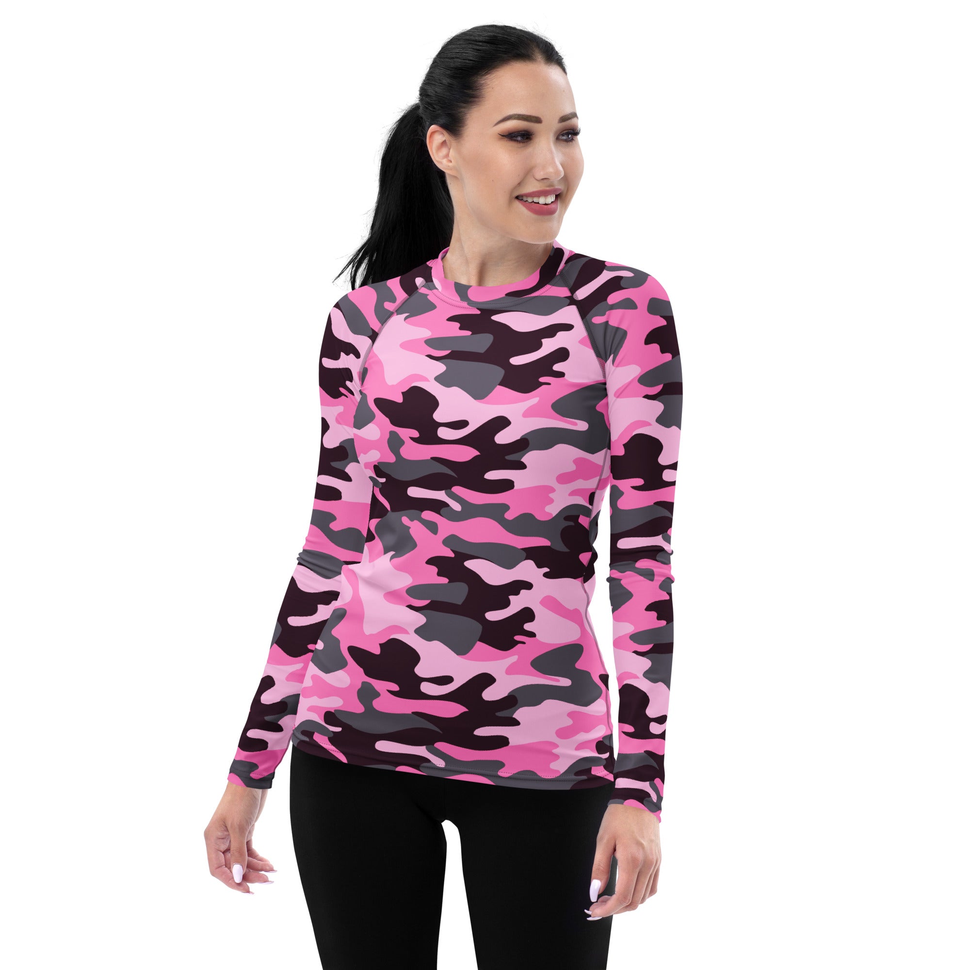 Women's Pink Camouflage Long Sleeve Rash Guard Swim Shirt – Buttery Soft, Sun Safe UPF 50+ Protection, Quick Dry & 4-Way Stretch Comfort
