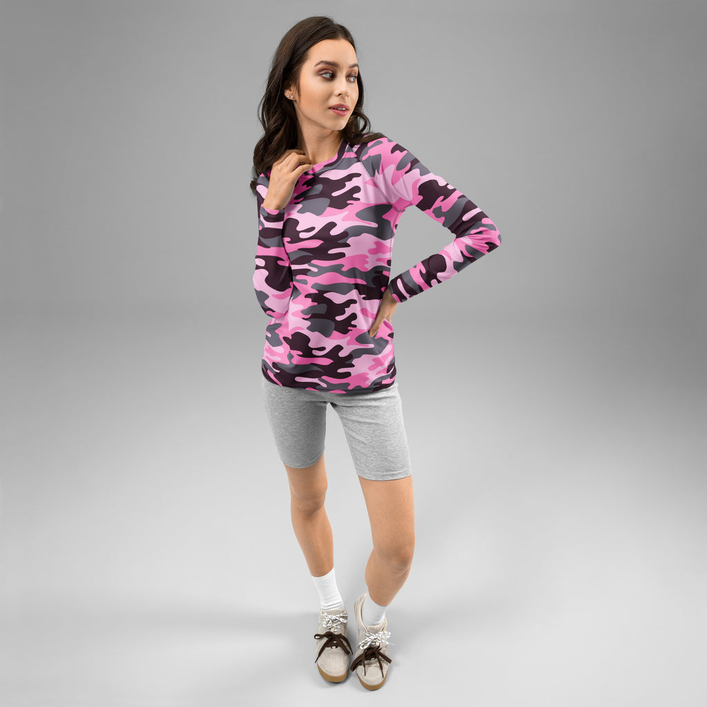Women's Pink Camouflage Long Sleeve Rash Guard Swim Shirt – Buttery Soft, Sun Safe UPF 50+ Protection, Quick Dry & 4-Way Stretch Comfort