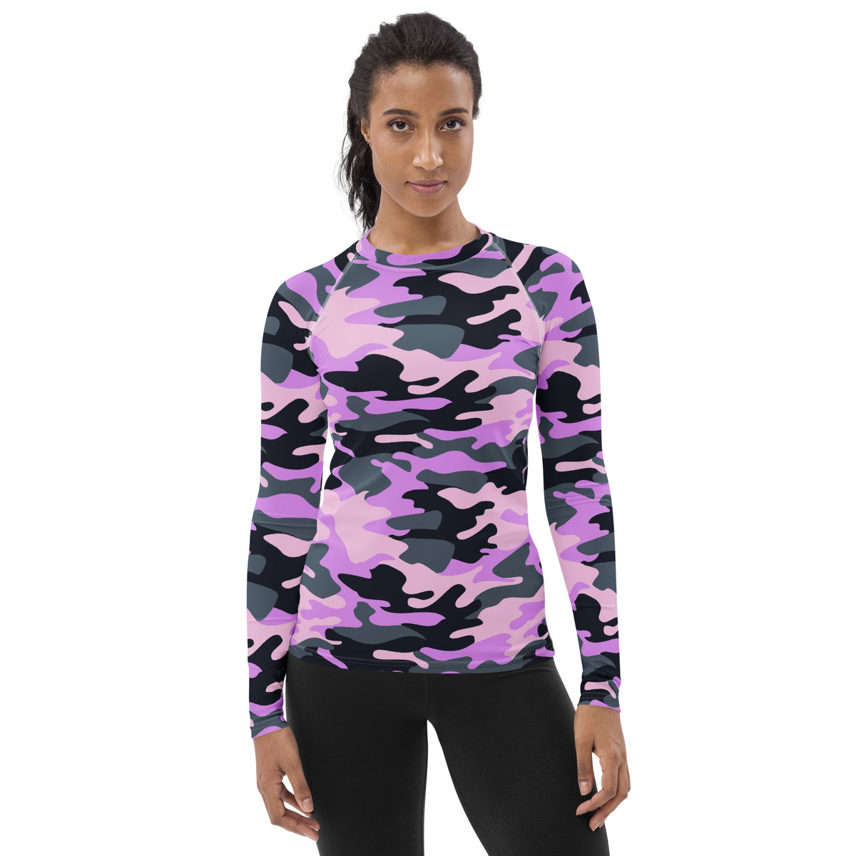 Women's Purple Camouflage Long Sleeve Rash Guard Swim Shirt – Buttery Soft, Sun Safe UPF 50+ Protection, Quick Dry & 4-Way Stretch Comfort
