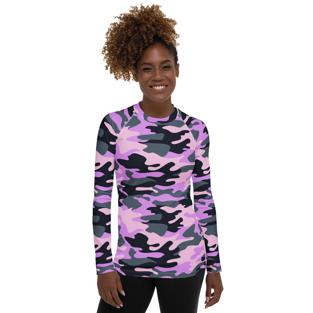 Women's Purple Camouflage Long Sleeve Rash Guard Swim Shirt – Buttery Soft, Sun Safe UPF 50+ Protection, Quick Dry & 4-Way Stretch Comfort