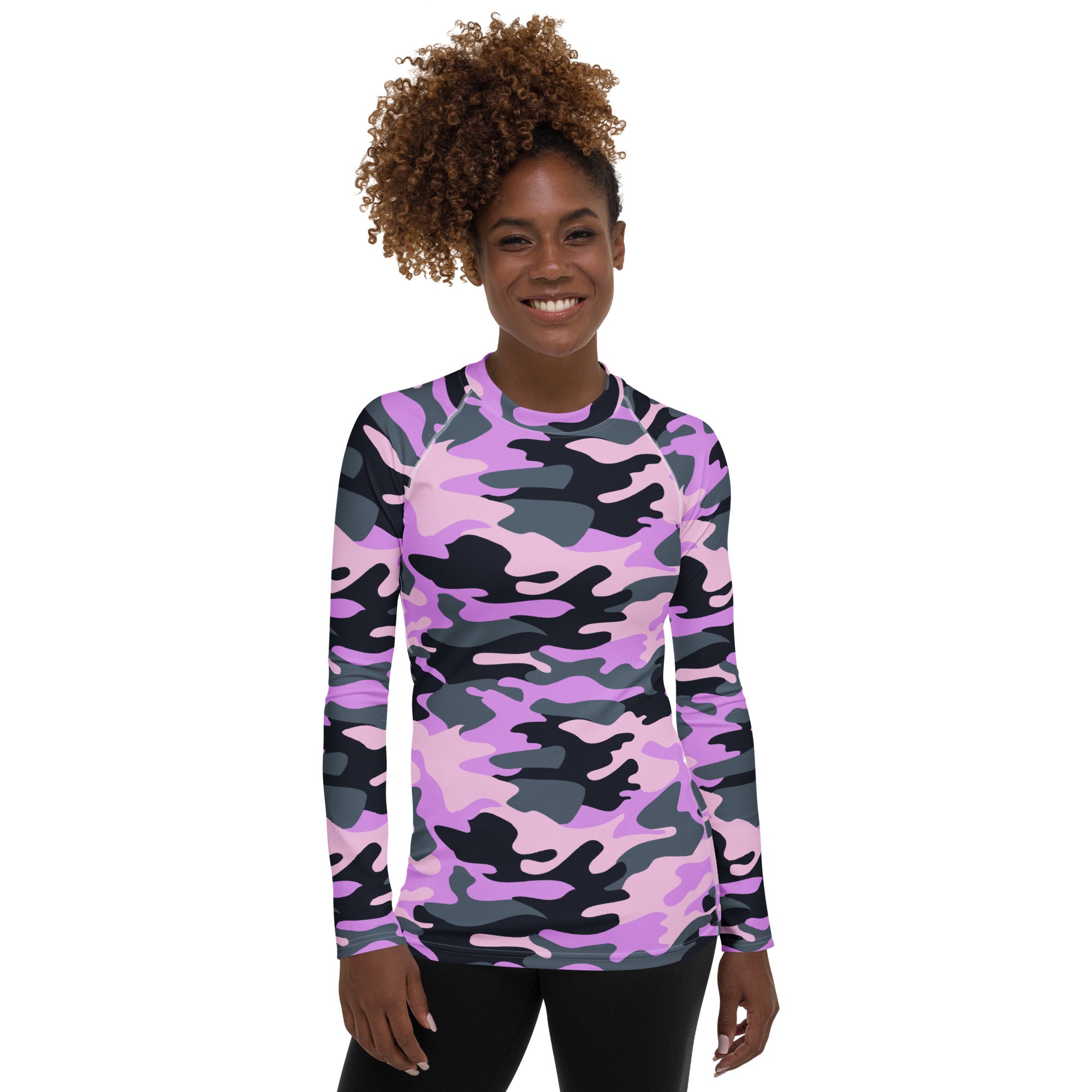 Women's Purple Camouflage Long Sleeve Rash Guard Swim Shirt – Buttery Soft, Sun Safe UPF 50+ Protection, Quick Dry & 4-Way Stretch Comfort
