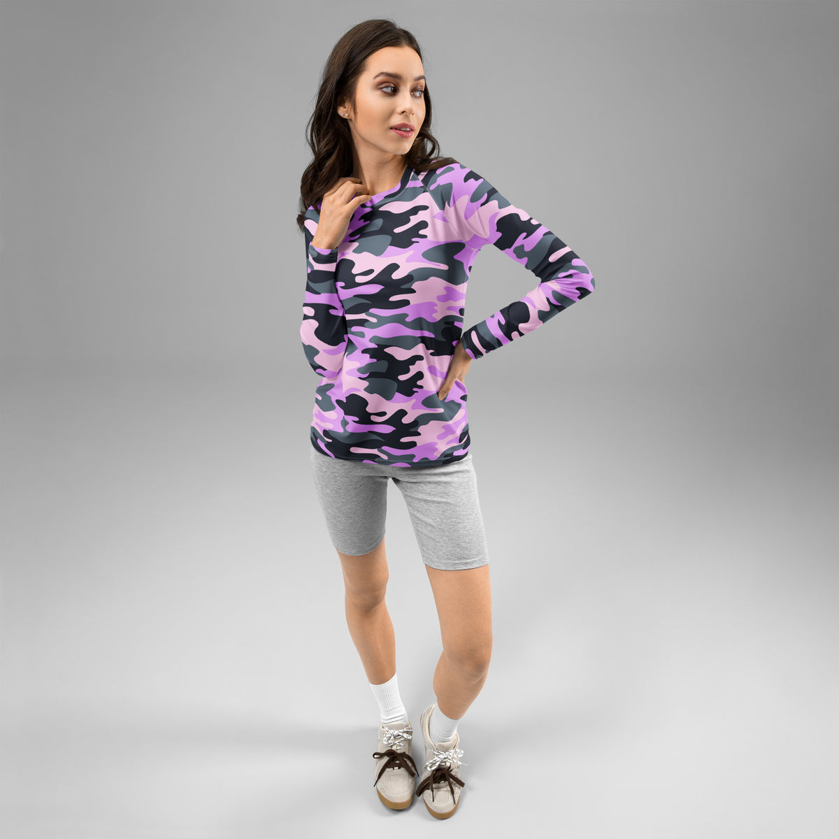 Women's Purple Camouflage Long Sleeve Rash Guard Swim Shirt – Buttery Soft, Sun Safe UPF 50+ Protection, Quick Dry & 4-Way Stretch Comfort