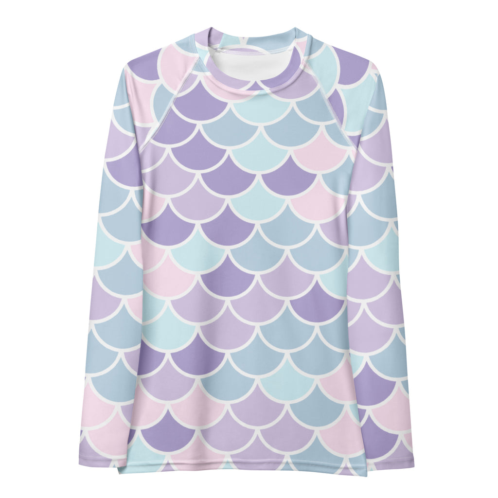 Women's Purple Mermaid Scale Long Sleeve Rash Guard Swim Shirt – Buttery Soft, Sun Safe UPF 50+ Protection, Quick Dry & 4-Way Stretch Comfort