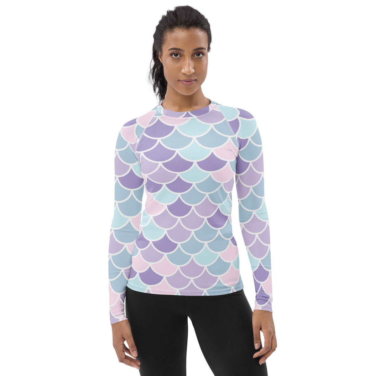 Women's Purple Mermaid Scale Long Sleeve Rash Guard Swim Shirt – Buttery Soft, Sun Safe UPF 50+ Protection, Quick Dry & 4-Way Stretch Comfort