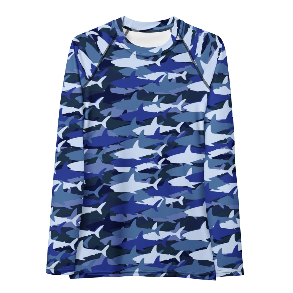Women's Blue Shark Camouflage Long Sleeve Rash Guard Swim Shirt – Buttery Soft, Sun Safe UPF 50+ Protection, Quick Dry & 4-Way Stretch Comfort