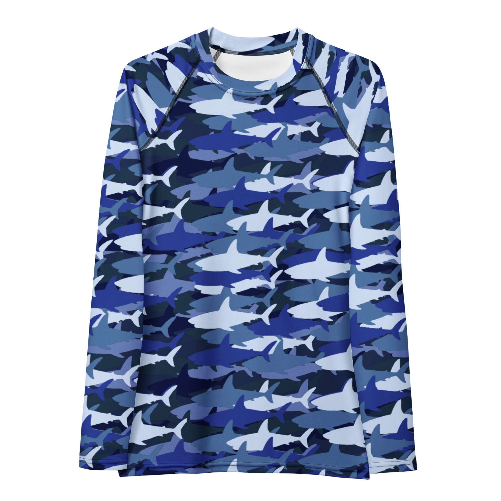 Women's Blue Shark Camouflage Long Sleeve Rash Guard Swim Shirt – Buttery Soft, Sun Safe UPF 50+ Protection, Quick Dry & 4-Way Stretch Comfort