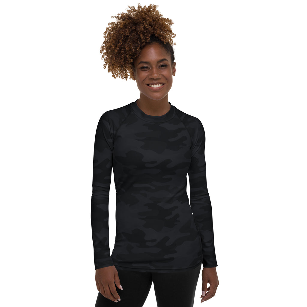 Women's Black Camouflage Long Sleeve Rash Guard Swim Shirt – Buttery Soft, Sun Safe UPF 50+ Protection, Quick Dry & 4-Way Stretch Comfort