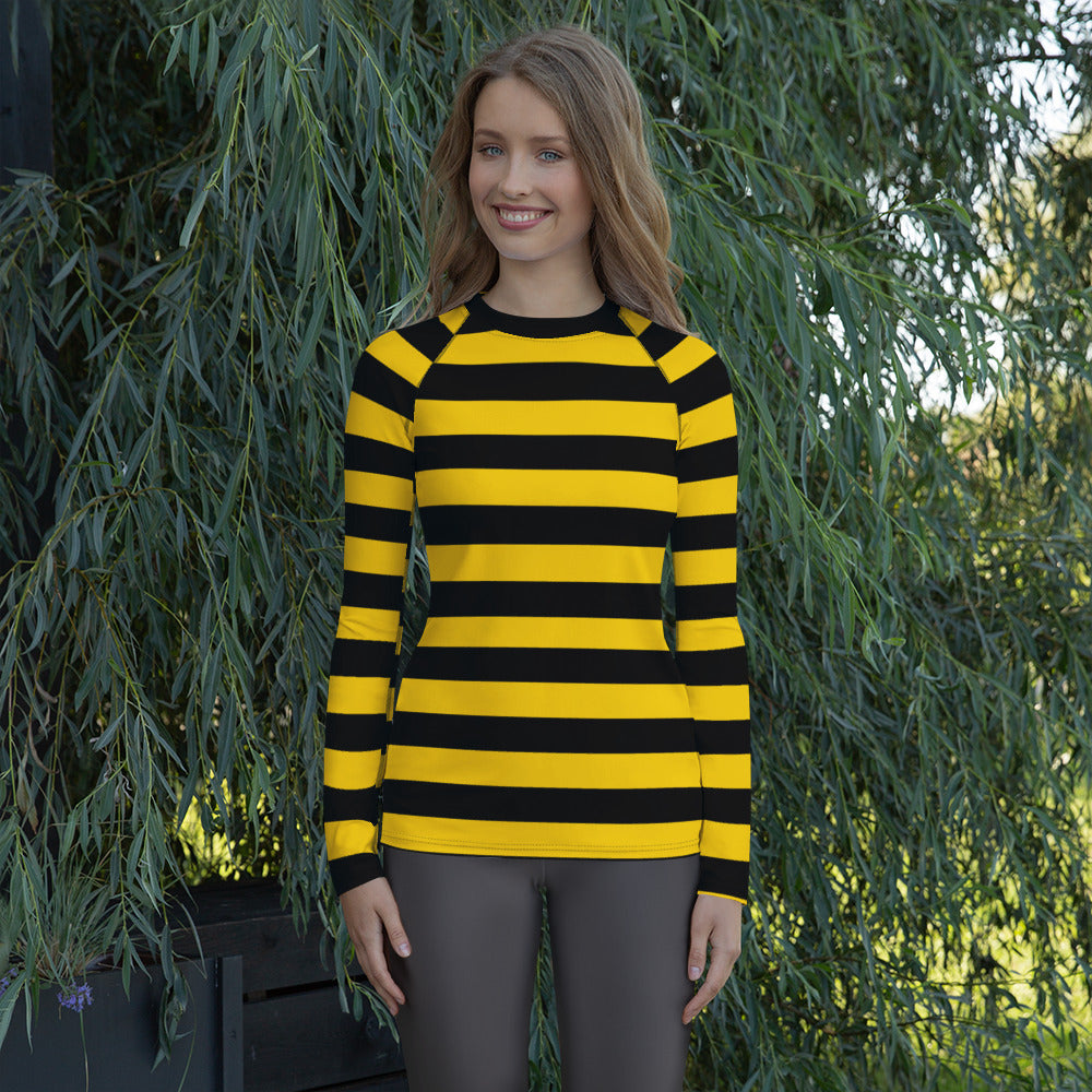 Women's Bee Stripe Long Sleeve Rash Guard Swim Shirt – Buttery Soft, Sun Safe UPF 50+ Protection, Quick Dry & 4-Way Stretch Comfort