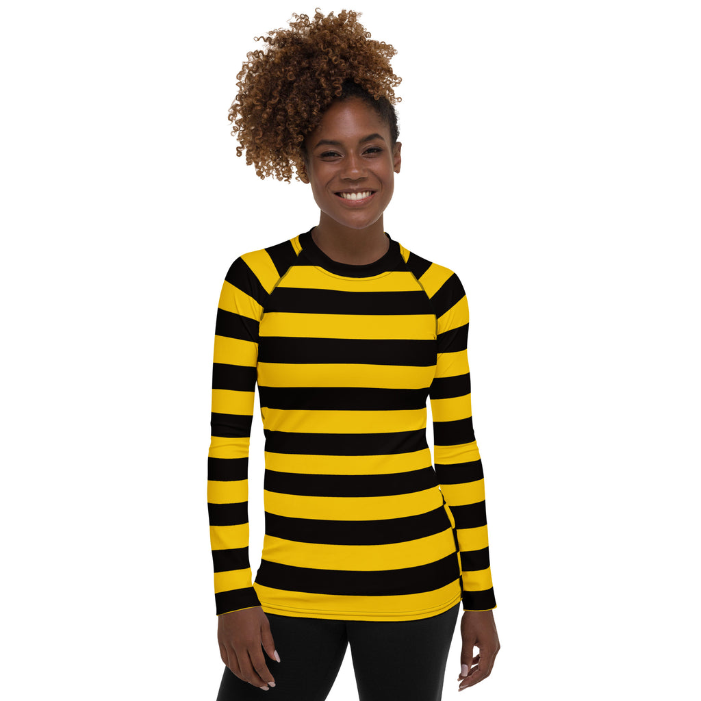 Women's Bee Stripe Long Sleeve Rash Guard Swim Shirt – Buttery Soft, Sun Safe UPF 50+ Protection, Quick Dry & 4-Way Stretch Comfort