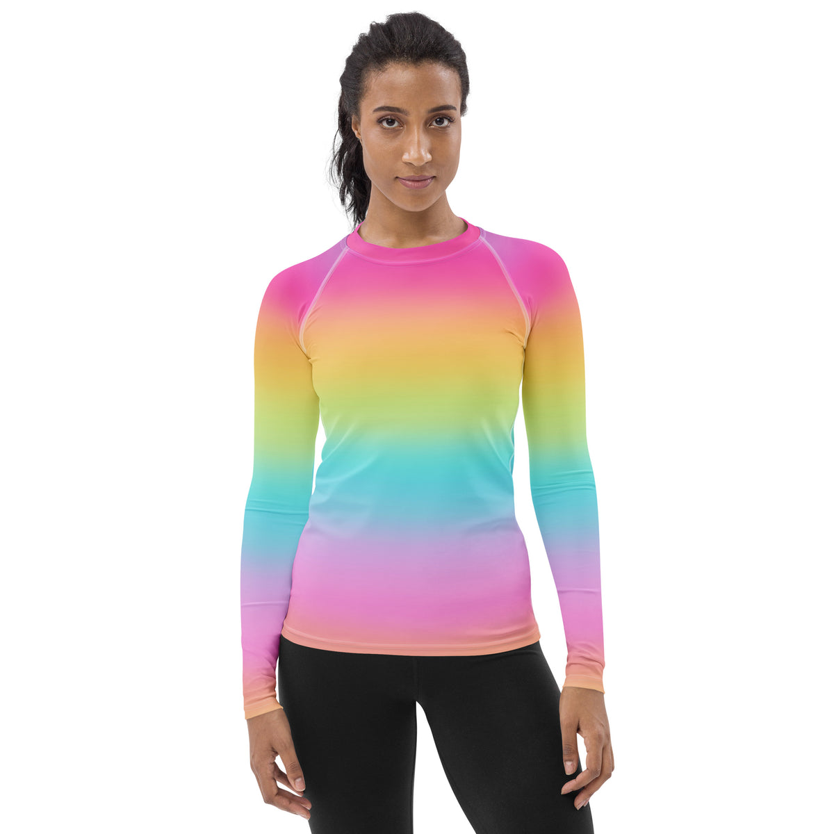Women's Bright Rainbow Long Sleeve Rash Guard Swim Shirt – Buttery Soft, Sun Safe UPF 50+ Protection, Quick Dry & 4-Way Stretch Comfort