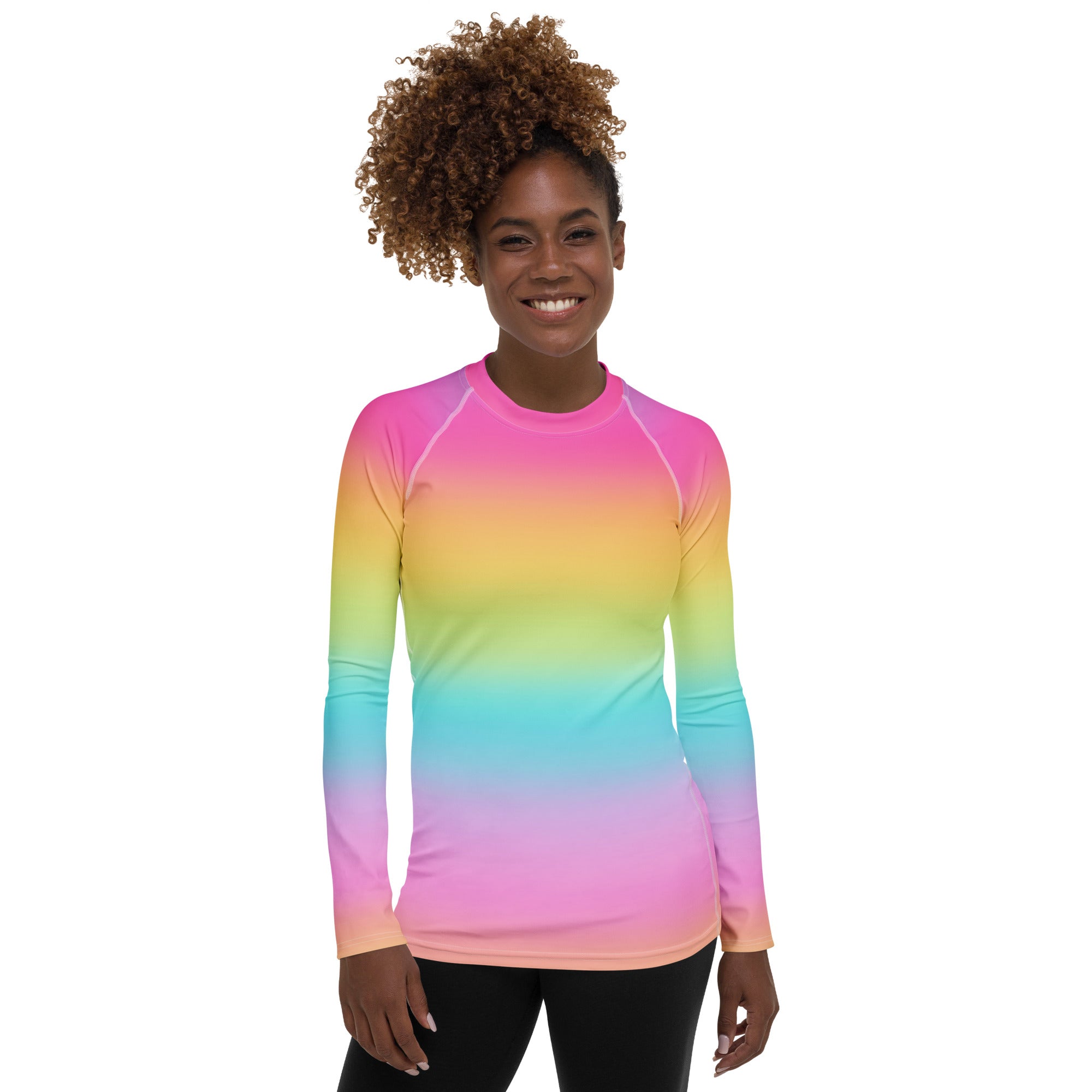 Women's Bright Rainbow Long Sleeve Rash Guard Swim Shirt – Buttery Soft, Sun Safe UPF 50+ Protection, Quick Dry & 4-Way Stretch Comfort
