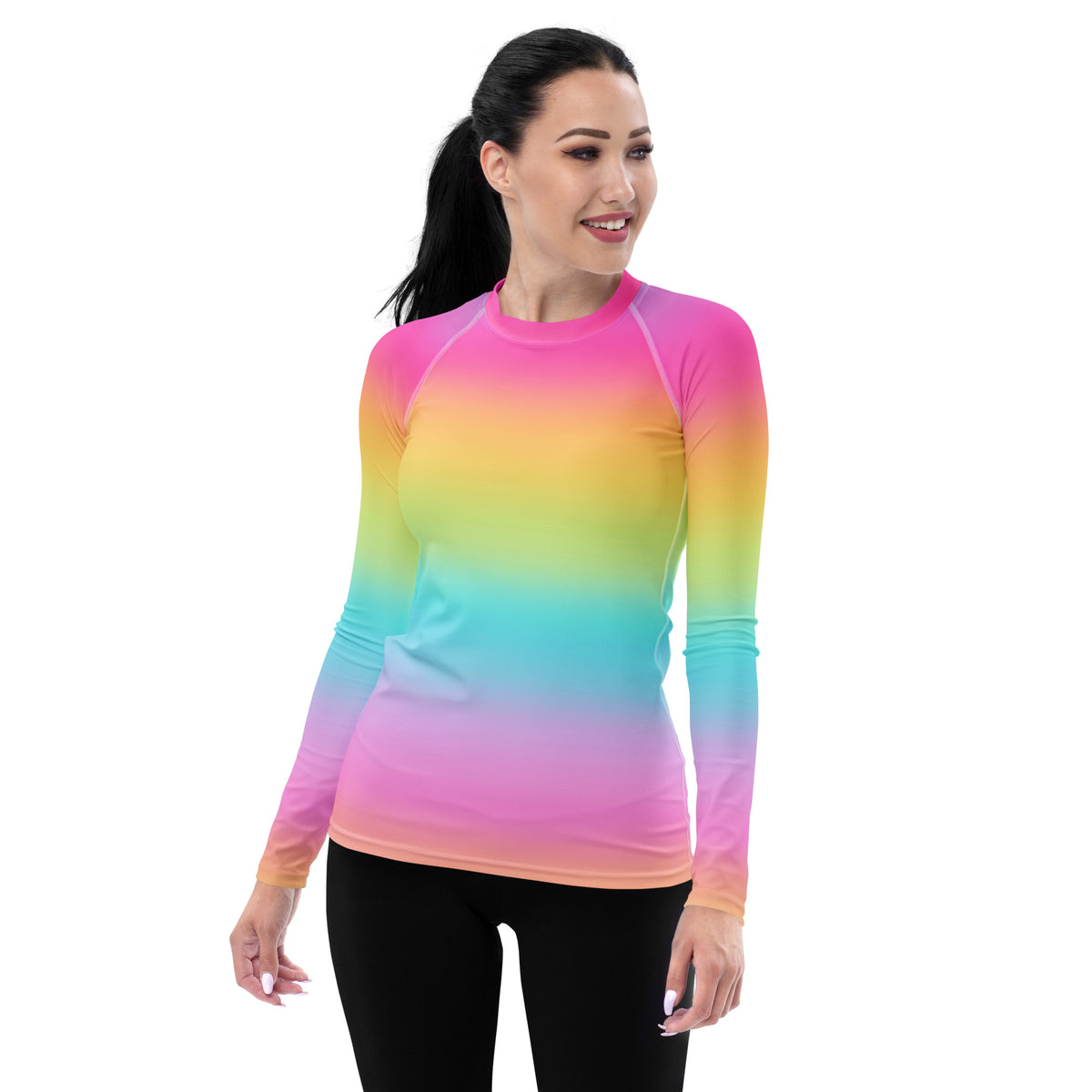 Women's Bright Rainbow Long Sleeve Rash Guard Swim Shirt – Buttery Soft, Sun Safe UPF 50+ Protection, Quick Dry & 4-Way Stretch Comfort