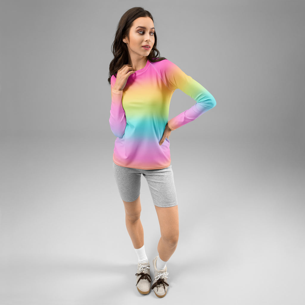 Women's Bright Rainbow Long Sleeve Rash Guard Swim Shirt – Buttery Soft, Sun Safe UPF 50+ Protection, Quick Dry & 4-Way Stretch Comfort