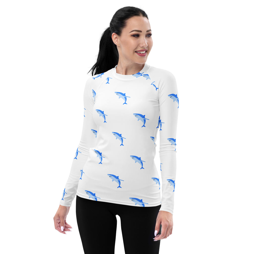 Women's Blue Shark Long Sleeve Rash Guard Swim Shirt – Buttery Soft, Sun Safe UPF 50+ Protection, Quick Dry & 4-Way Stretch Comfort