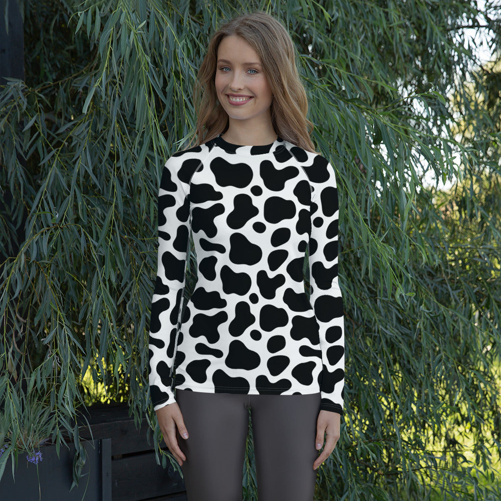 Women's Cow Print Long Sleeve Rash Guard Swim Shirt – Buttery Soft, Sun Safe UPF 50+ Protection, Quick Dry & 4-Way Stretch Comfort