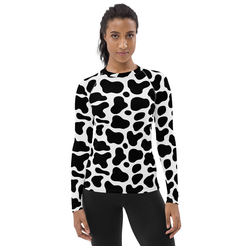 Women's Cow Print Long Sleeve Rash Guard Swim Shirt – Buttery Soft, Sun Safe UPF 50+ Protection, Quick Dry & 4-Way Stretch Comfort