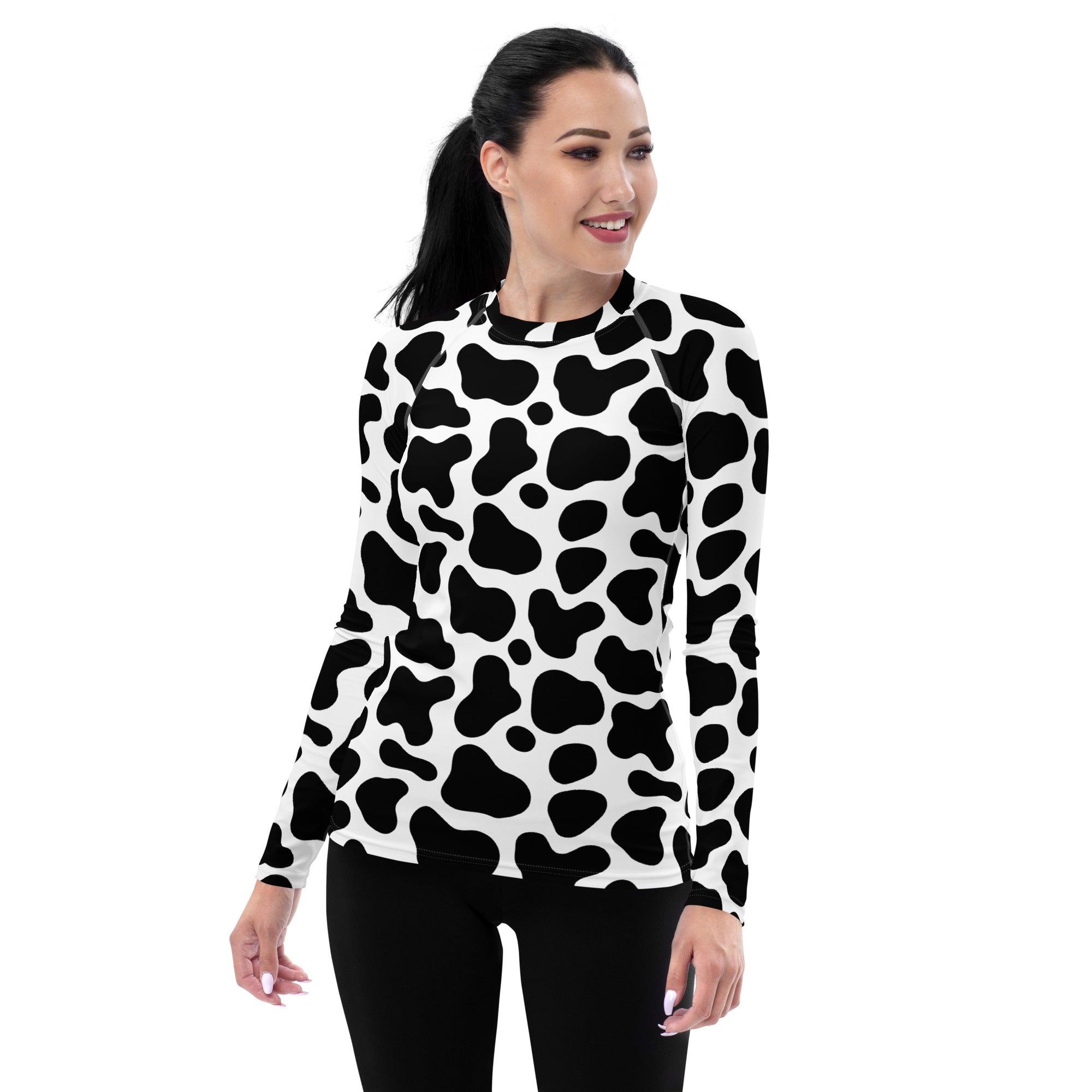 Women's Cow Print Long Sleeve Rash Guard Swim Shirt – Buttery Soft, Sun Safe UPF 50+ Protection, Quick Dry & 4-Way Stretch Comfort