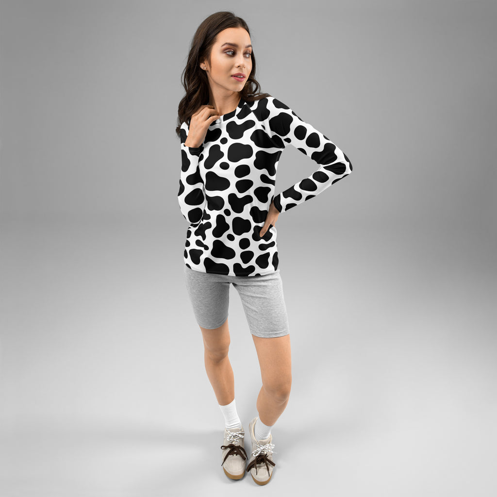 Women's Cow Print Long Sleeve Rash Guard Swim Shirt – Buttery Soft, Sun Safe UPF 50+ Protection, Quick Dry & 4-Way Stretch Comfort