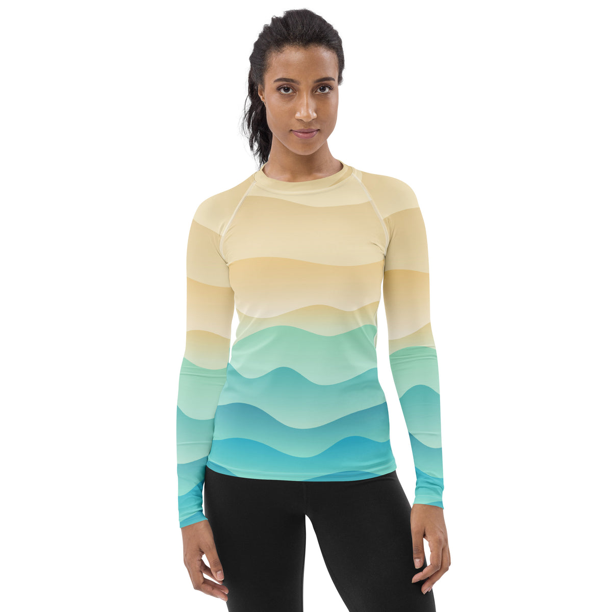 Women's Sand & Ocean Waves Long Sleeve Rash Guard Swim Shirt – Buttery Soft, Sun Safe UPF 50+ Protection, Quick Dry & 4-Way Stretch Comfort