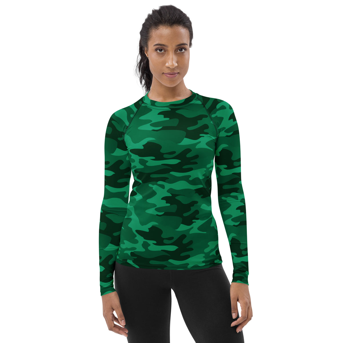 Women's Green Camouflage Long Sleeve Rash Guard Swim Shirt – Buttery Soft, Sun Safe UPF 50+ Protection, Quick Dry & 4-Way Stretch Comfort