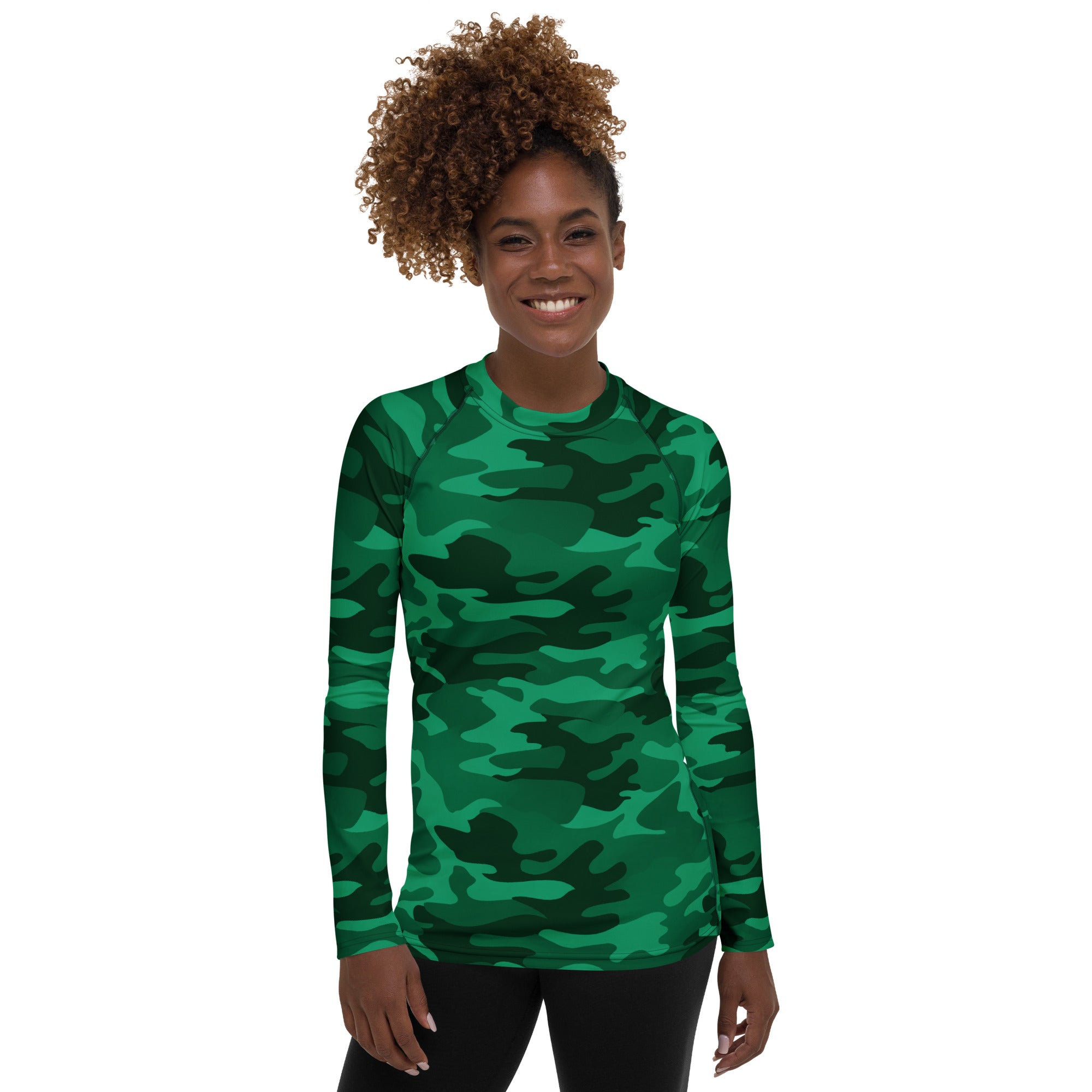 Women's Green Camouflage Long Sleeve Rash Guard Swim Shirt – Buttery Soft, Sun Safe UPF 50+ Protection, Quick Dry & 4-Way Stretch Comfort