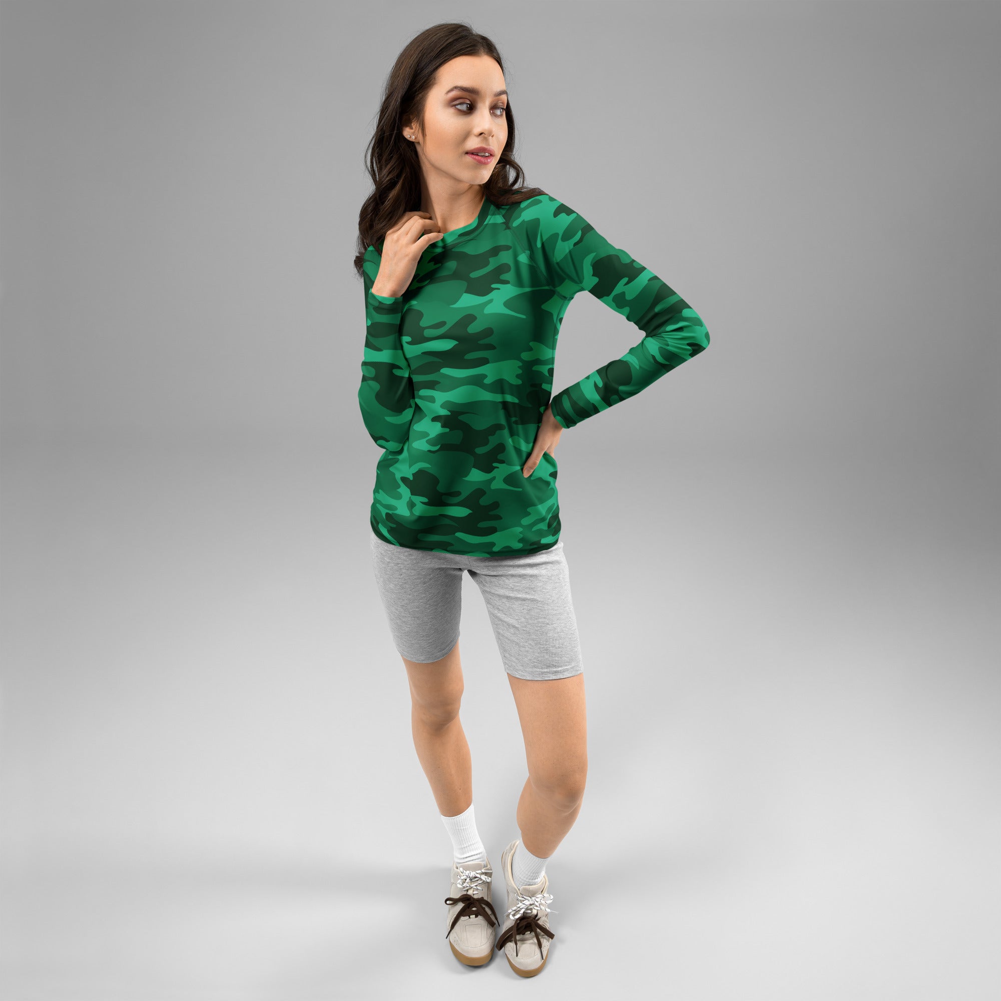 Women's Green Camouflage Long Sleeve Rash Guard Swim Shirt – Buttery Soft, Sun Safe UPF 50+ Protection, Quick Dry & 4-Way Stretch Comfort