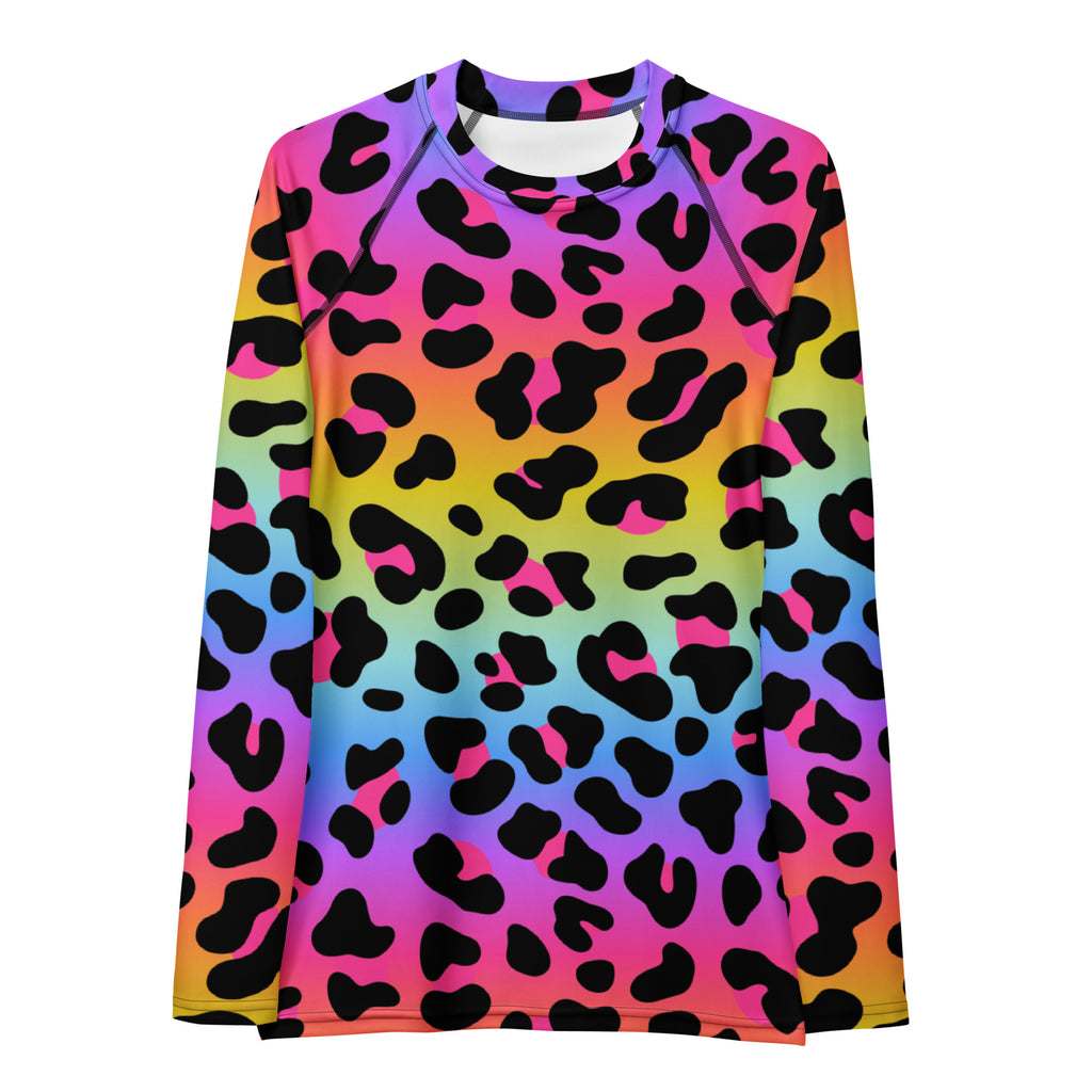 Women's Rainbow Leopard Long Sleeve Rash Guard Swim Shirt – Buttery Soft, Sun Safe UPF 50+ Protection, Quick Dry & 4-Way Stretch Comfort