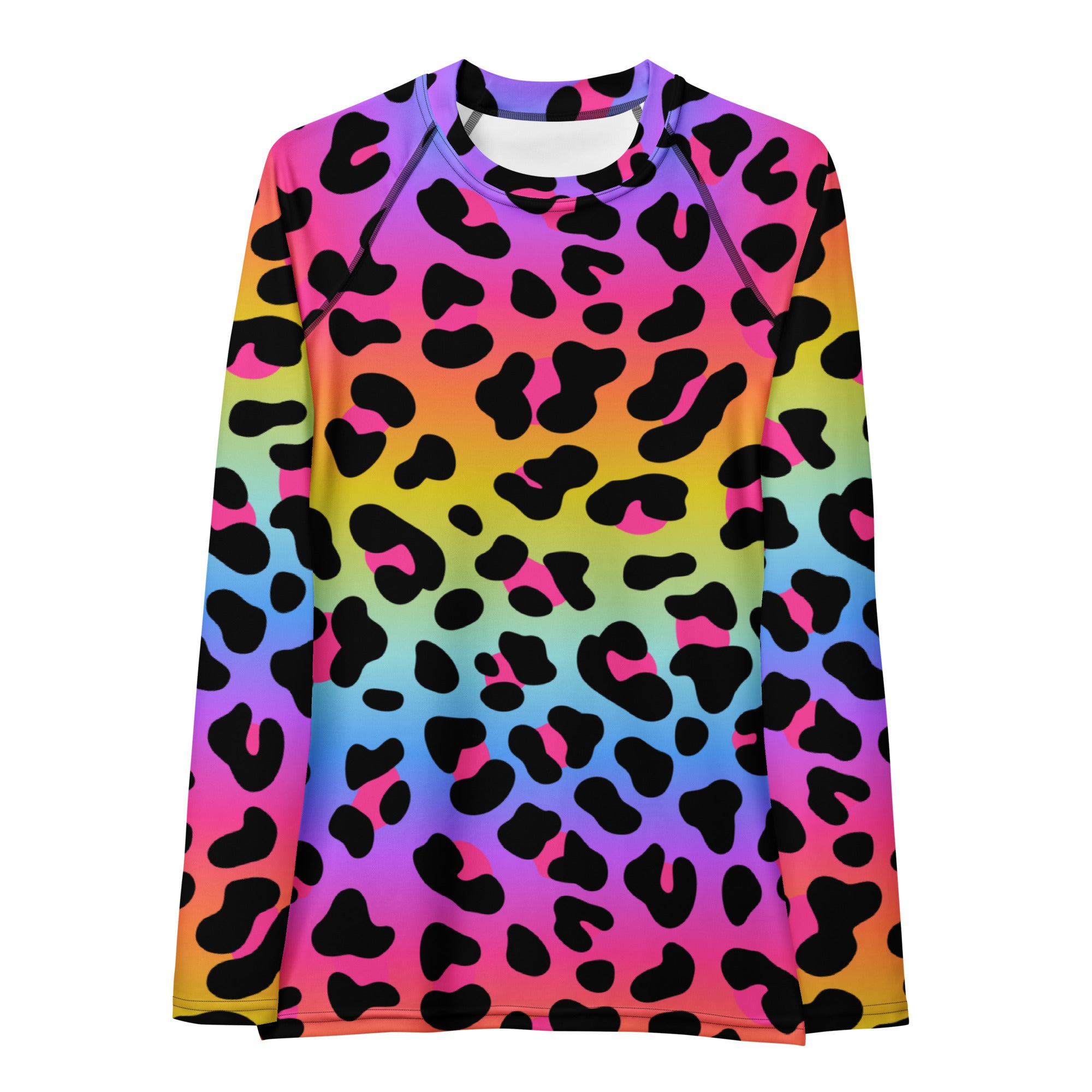 Women's Rainbow Leopard Long Sleeve Rash Guard Swim Shirt – Buttery Soft, Sun Safe UPF 50+ Protection, Quick Dry & 4-Way Stretch Comfort