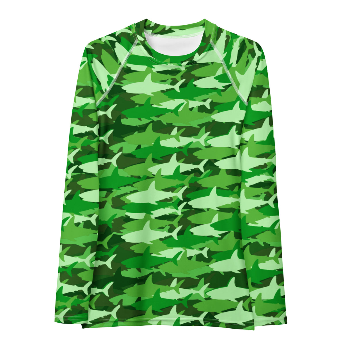 Women's Green Shark Camouflage Long Sleeve Rash Guard Swim Shirt – Buttery Soft, Sun Safe UPF 50+ Protection, Quick Dry & 4-Way Stretch Comfort