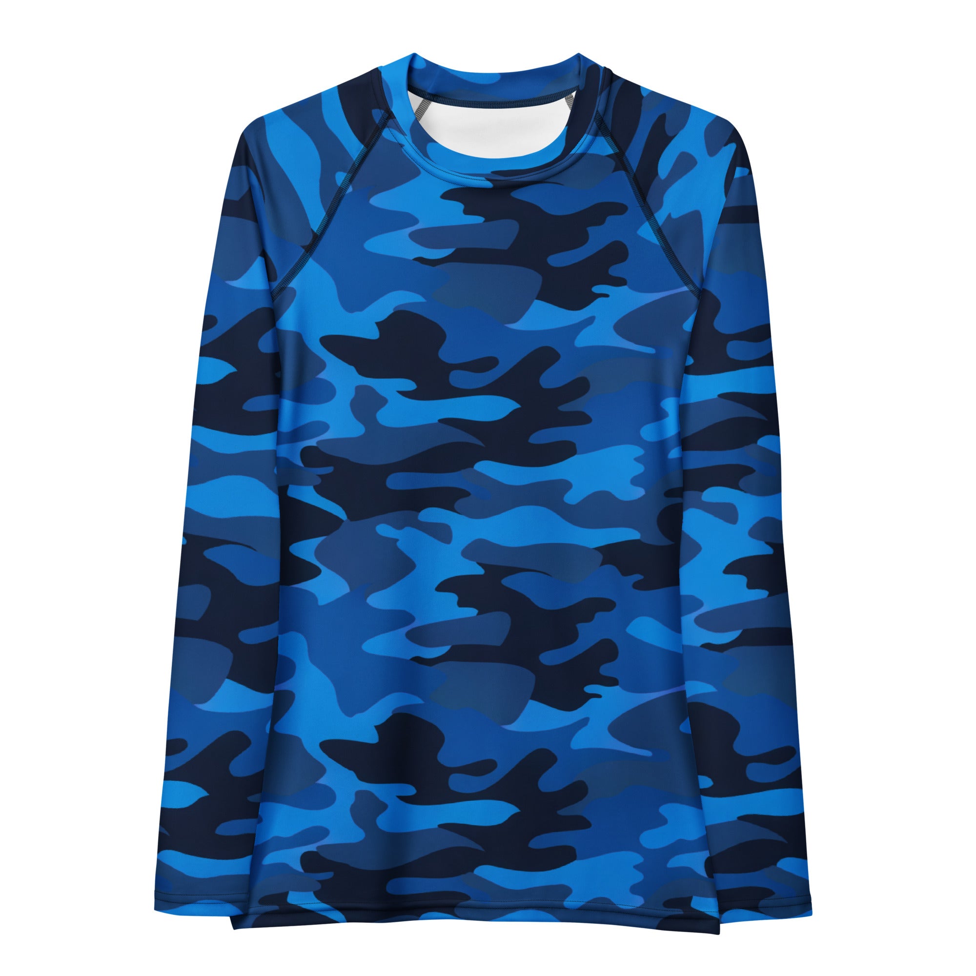 Women's Blue Camouflage Long Sleeve Rash Guard Swim Shirt – Buttery Soft, Sun Safe UPF 50+ Protection, Quick Dry & 4-Way Stretch Comfort