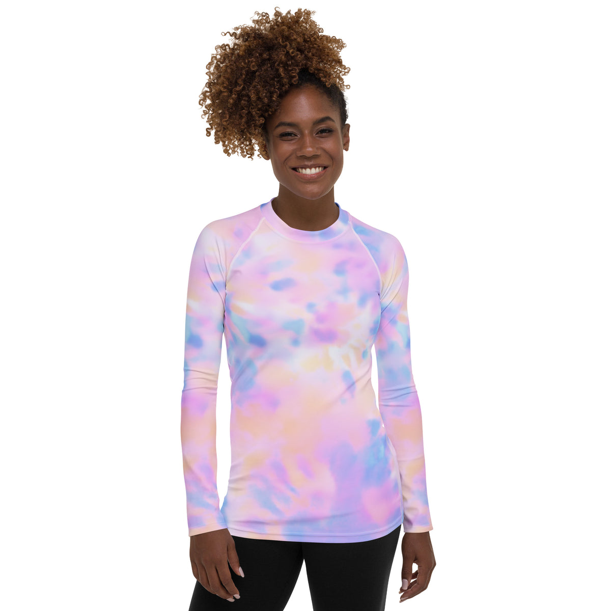 Women's Pastel Watercolor Tie Dye Long Sleeve Rash Guard Swim Shirt – Buttery Soft, Sun Safe UPF 50+ Protection, Quick Dry & 4-Way Stretch Comfort