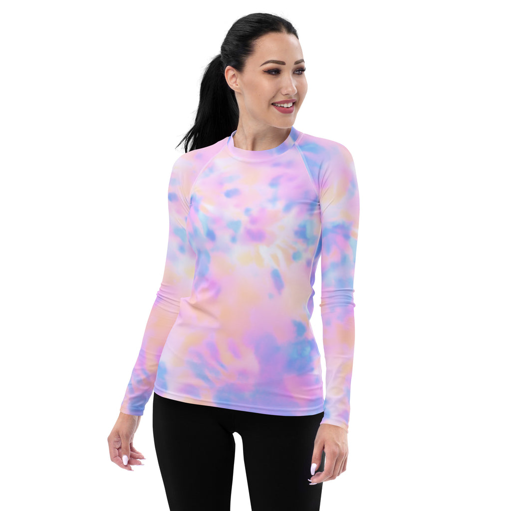 Women's Pastel Watercolor Tie Dye Long Sleeve Rash Guard Swim Shirt – Buttery Soft, Sun Safe UPF 50+ Protection, Quick Dry & 4-Way Stretch Comfort