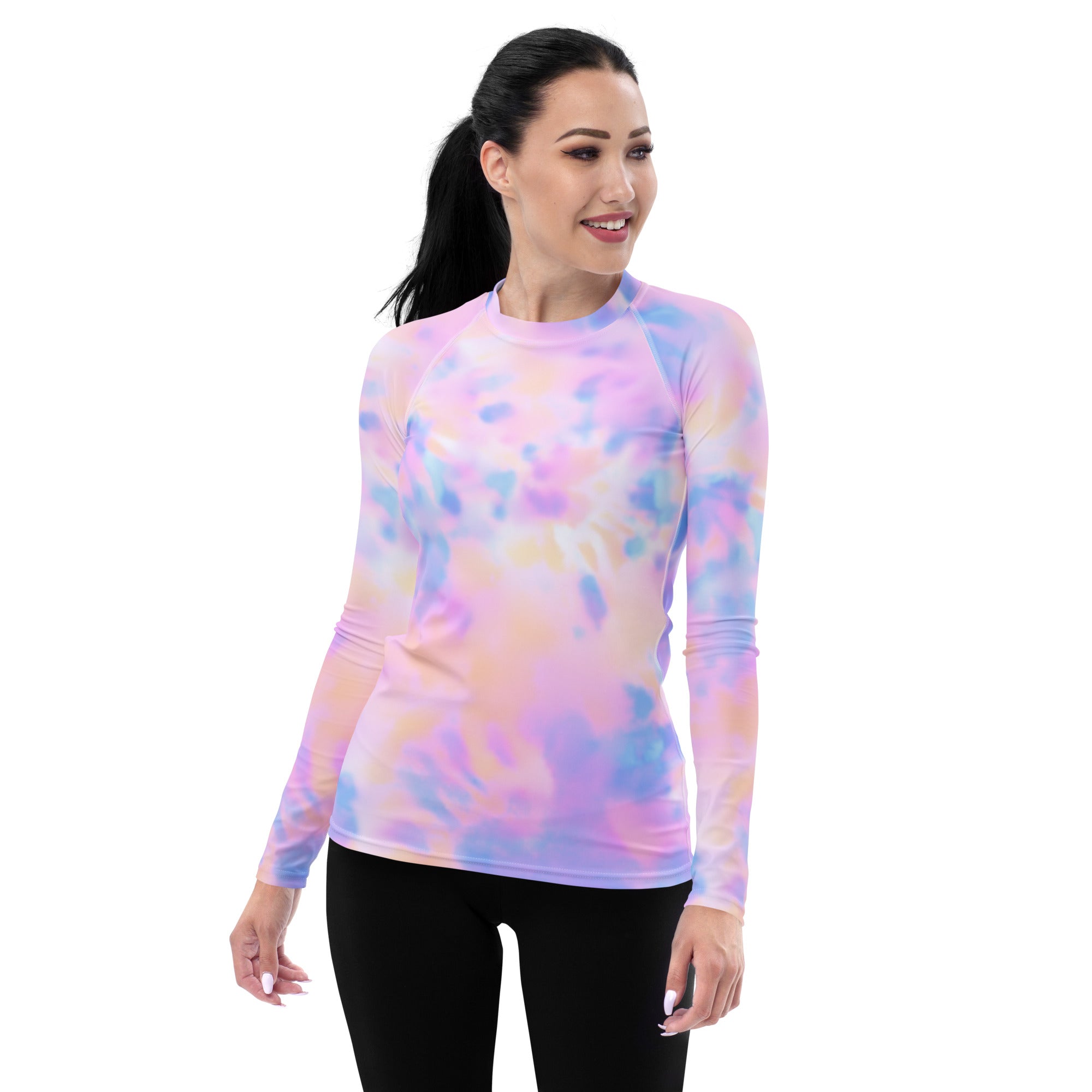 Women's Pastel Watercolor Tie Dye Long Sleeve Rash Guard Swim Shirt – Buttery Soft, Sun Safe UPF 50+ Protection, Quick Dry & 4-Way Stretch Comfort