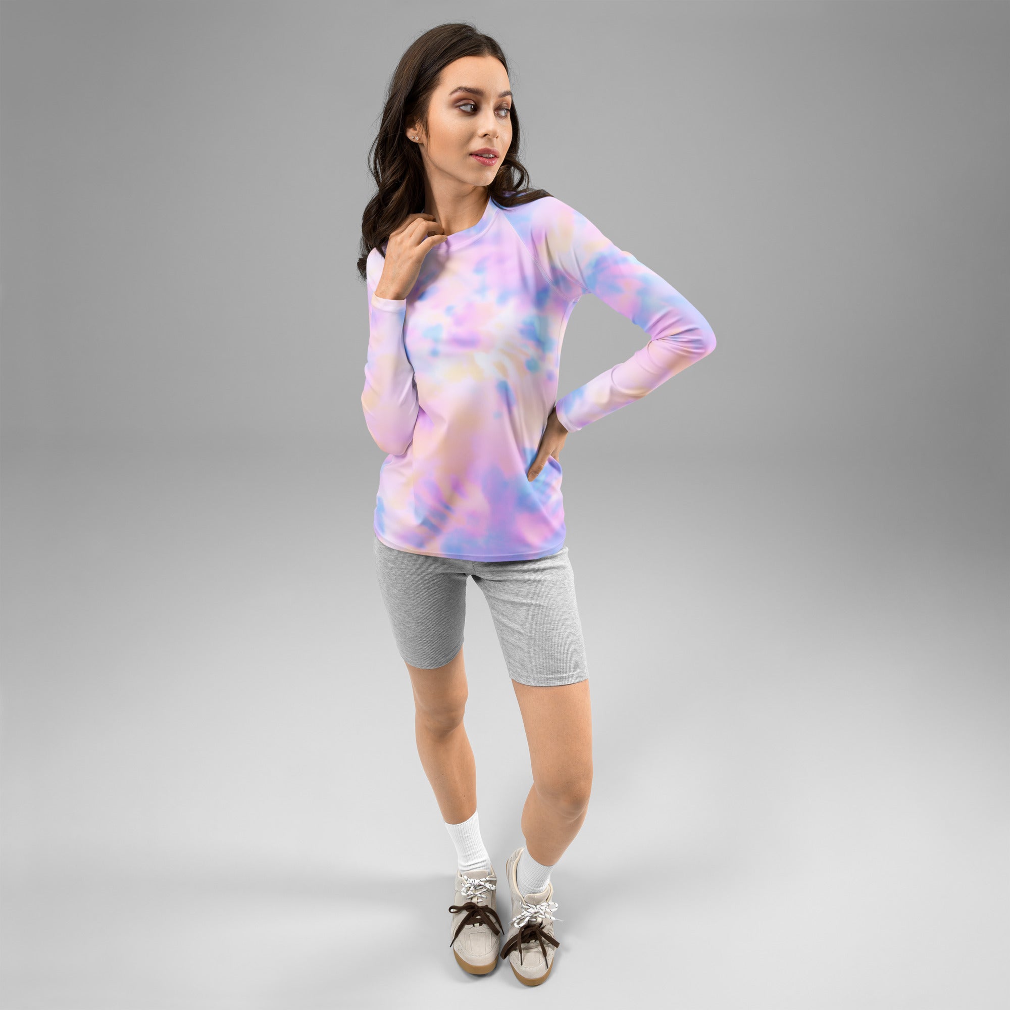 Women's Pastel Watercolor Tie Dye Long Sleeve Rash Guard Swim Shirt – Buttery Soft, Sun Safe UPF 50+ Protection, Quick Dry & 4-Way Stretch Comfort