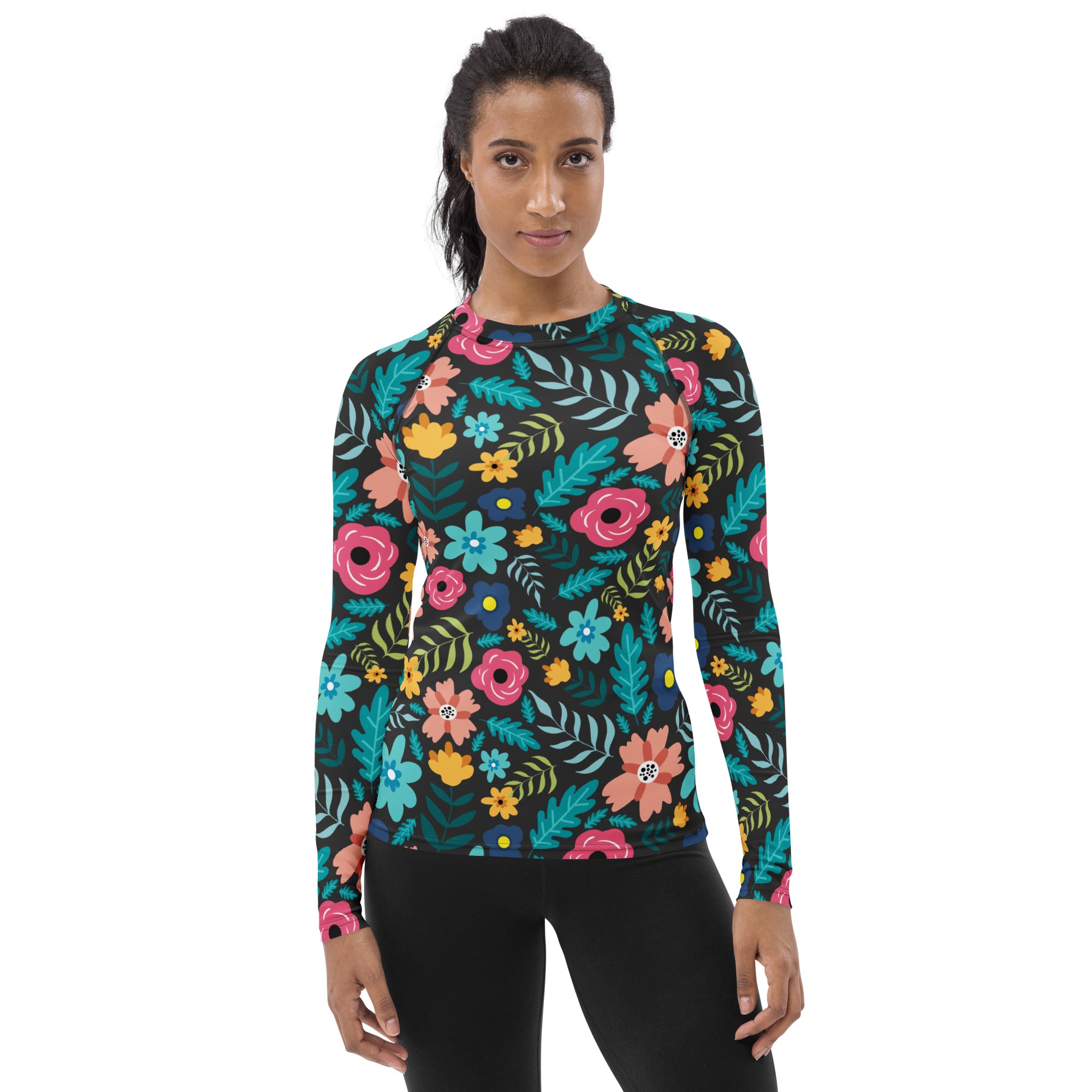 Women's Dark Green Floral Long Sleeve Rash Guard Swim Shirt – Buttery Soft, Sun Safe UPF 50+ Protection, Quick Dry & 4-Way Stretch Comfort