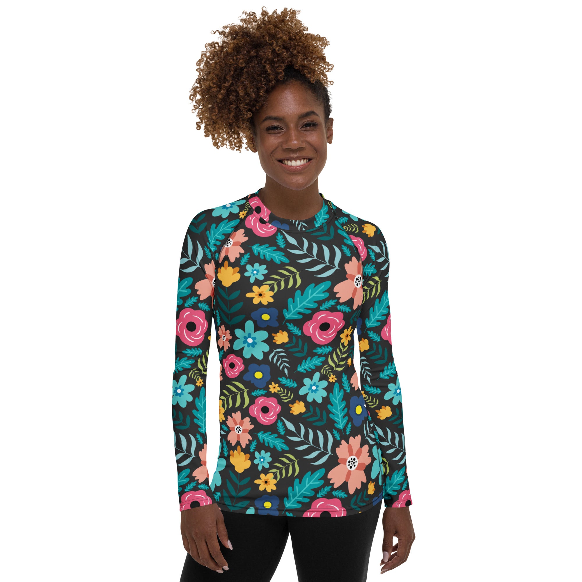 Women's Dark Green Floral Long Sleeve Rash Guard Swim Shirt – Buttery Soft, Sun Safe UPF 50+ Protection, Quick Dry & 4-Way Stretch Comfort
